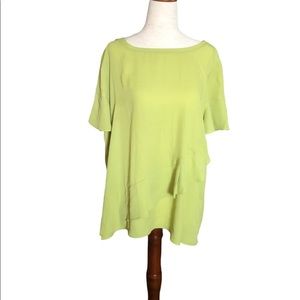 Investments‎ Petites Cottagecore Lime Green Ruffle Shirt L